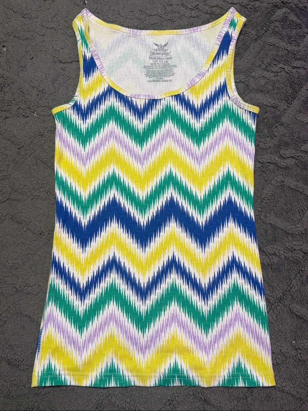 Faded Glory Zigzag Chevron Tank Top in Yellow, Green, Blue, Lavender